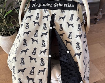 German Shorthair Pointer  Baby Car Seat Canopy Cover - All Cotton or Minky - Baby Boy - Shower Gift