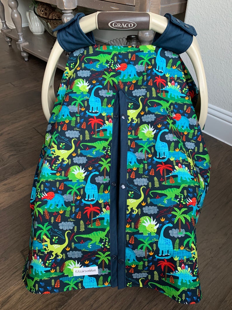 Baby Car Seat Cover Dinosaurs Animal Navy Trim Boy Etsy