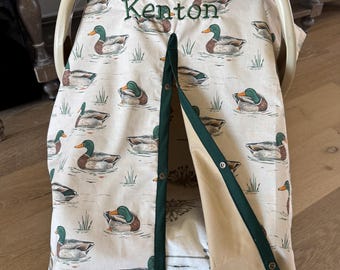 Baby Car Seat Canopy Cover - Mallard Ducks - All Cotton or Minky - Baby Boy - Shower Gift