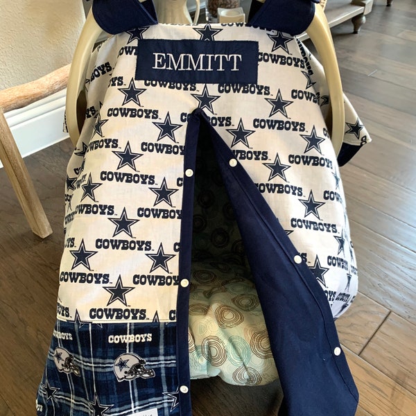 Baby Car Seat Covers - Navy and white Dallas Cowboys Football Team Baby Carseat Cover  - Baby Boy - Shower Gift