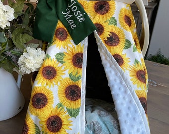 Baby Car Seat Cover - Sunflower Floral - All Cotton or Minky - Baby Girl - Shower Gift