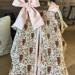 Baby Car Seat Cover for Girls - Highland COWS and Floral - All Cotton or Minky - Baby Girl - Shower Gift