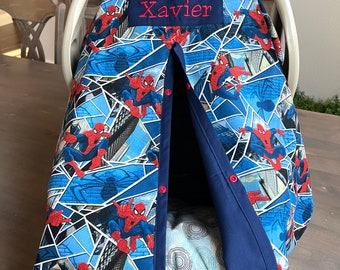 MOD Baby Car Seat Cover - Action Heros Spiderman - Baby Boy - Canopy Cover - Shower Gift