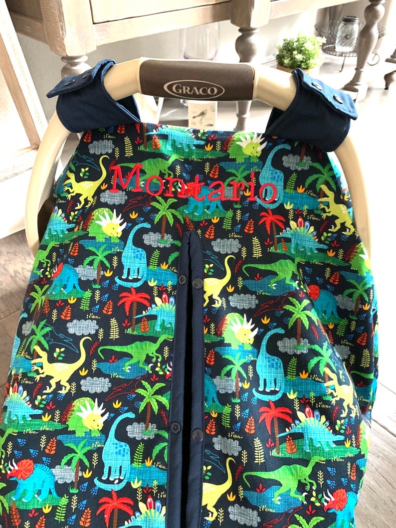 Baby Car Seat Cover Dinosaurs Animal Navy Trim Boy Etsy