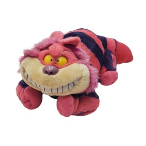 Vintage Disney Alice in Wonderland Pink Purple Striped 12&quot; Smiling Cheshire Cat Plush