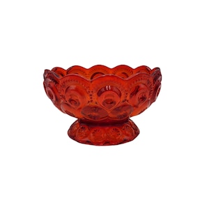 Vintage LE Smith Moon and Stars Amberina Red Orange 4.5&quot; Footed Candy Bowl / Dish