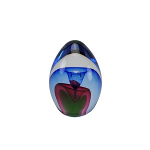 Vintage Abstract Blue and Pink Red Art Glass 3.5&quot; Egg Paperweight