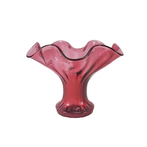 Vintage Unmarked Pink Red Cranberry Glass Ruffled Flare 5.5&quot; Vase