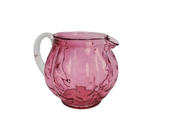 Vintage Fenton Pink Cranberry Glass Ribbed Melon Pitcher Vase