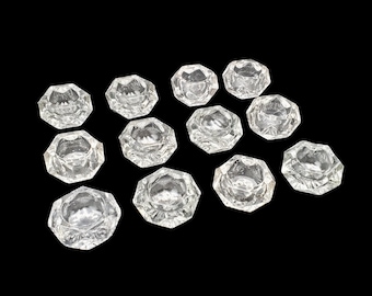 Vintage Set of 12 Faceted Hexagon / Hexagonal Clear Pressed Glass 2" Salt Cellars Table Dinner Party Decor