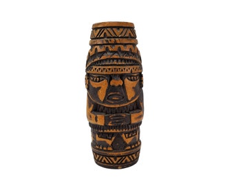 Vintage tallado madera étnica / aborigen inca maya azteca hawaiano Tiki decepcionado ídolo 8" jarrón