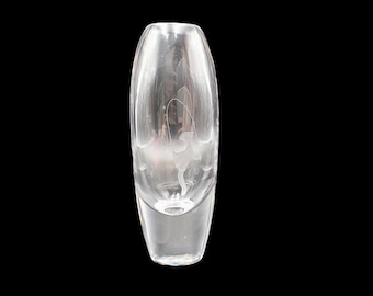 Vintage Kosta Boda Vicke Lindstrand Etched Girl Jump Rope 8" Clear Art Glass Vase