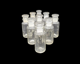 Vintage Lot of 9 Clear Glass 4.75" Apothecary Spice Bottles / Jars with Lids