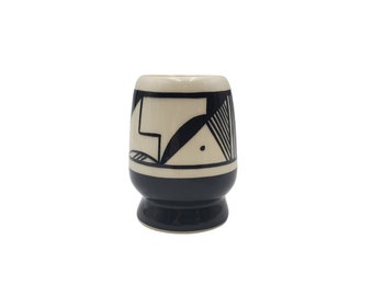 Vintage UTE Mountain Tribe Southwestern Black and White Geometric 3" Pottery Bud Vase / Toothpick Holder