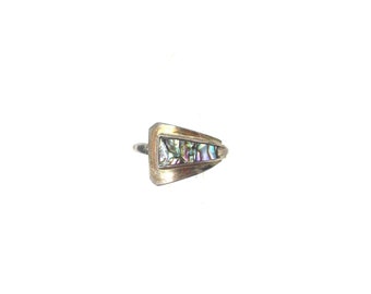 Vintage Taxco Mexico Sterling Silver 925 Modern / Modernist Abalone Shell Adjustable Unisex Ring
