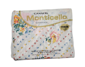 Lenzuolo piano singolo Vintage Cannon Monticello NOS No Iron Cotton Blend Made in USA Floral 66x96