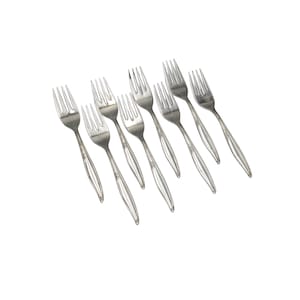 Vintage Oneida Kenwood Forever Rose Set of 8 6&quot; Fork Silverware Flatware Service for 8