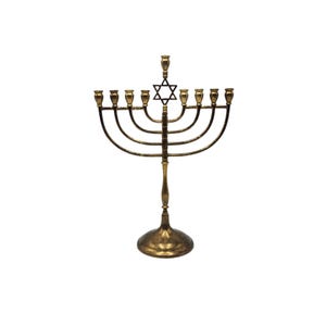 Vintage Brass Jewish Judaica Hanukkah Star of David 13&quot; 9 Candle Menorah Candelabra