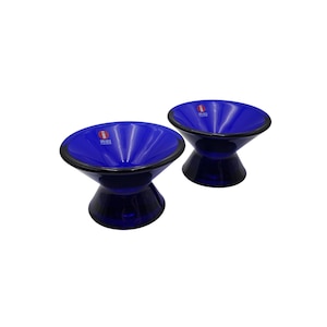 Pair of Vintage Iittala Finland Cobalt Blue Glass Minimalist Candlestick Holders Kaj Franck Iittala