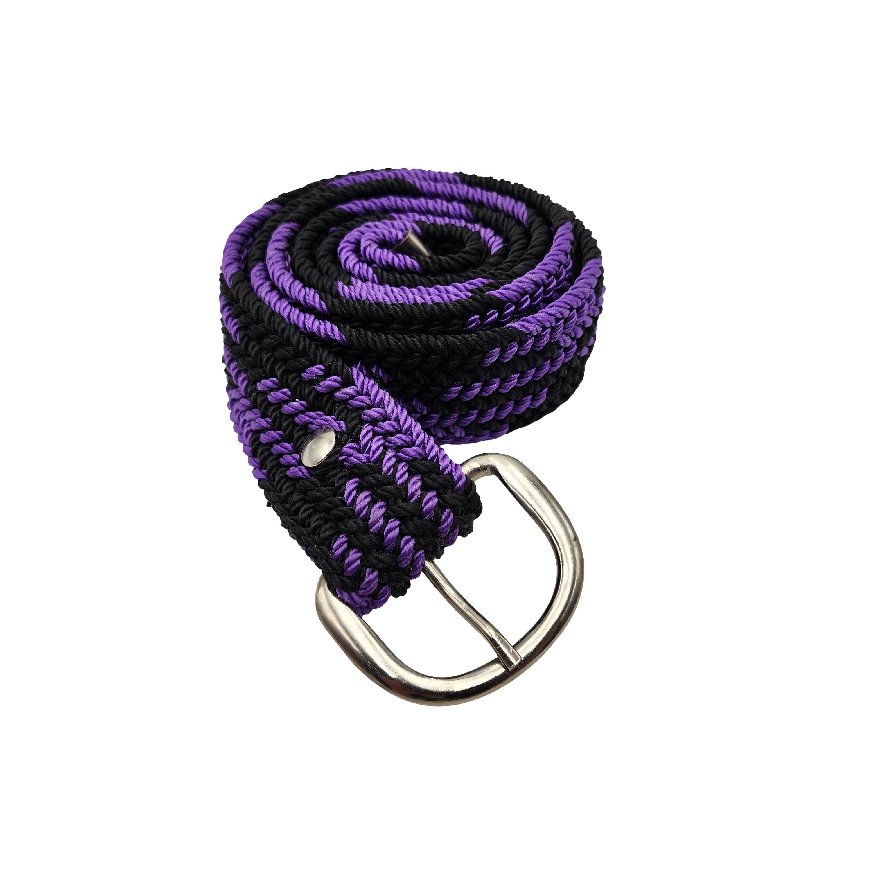 Vintage Braided Knotted Macrame Belt Woven Metal Buckle Red Purple XS Vintage Belt Woven Red White Blue Macrame Braided Multicolor  main image 4
