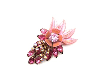 Vintage Abstract Pink AB Rhinestone Cluster 3" Statement Brooch Barbiecore