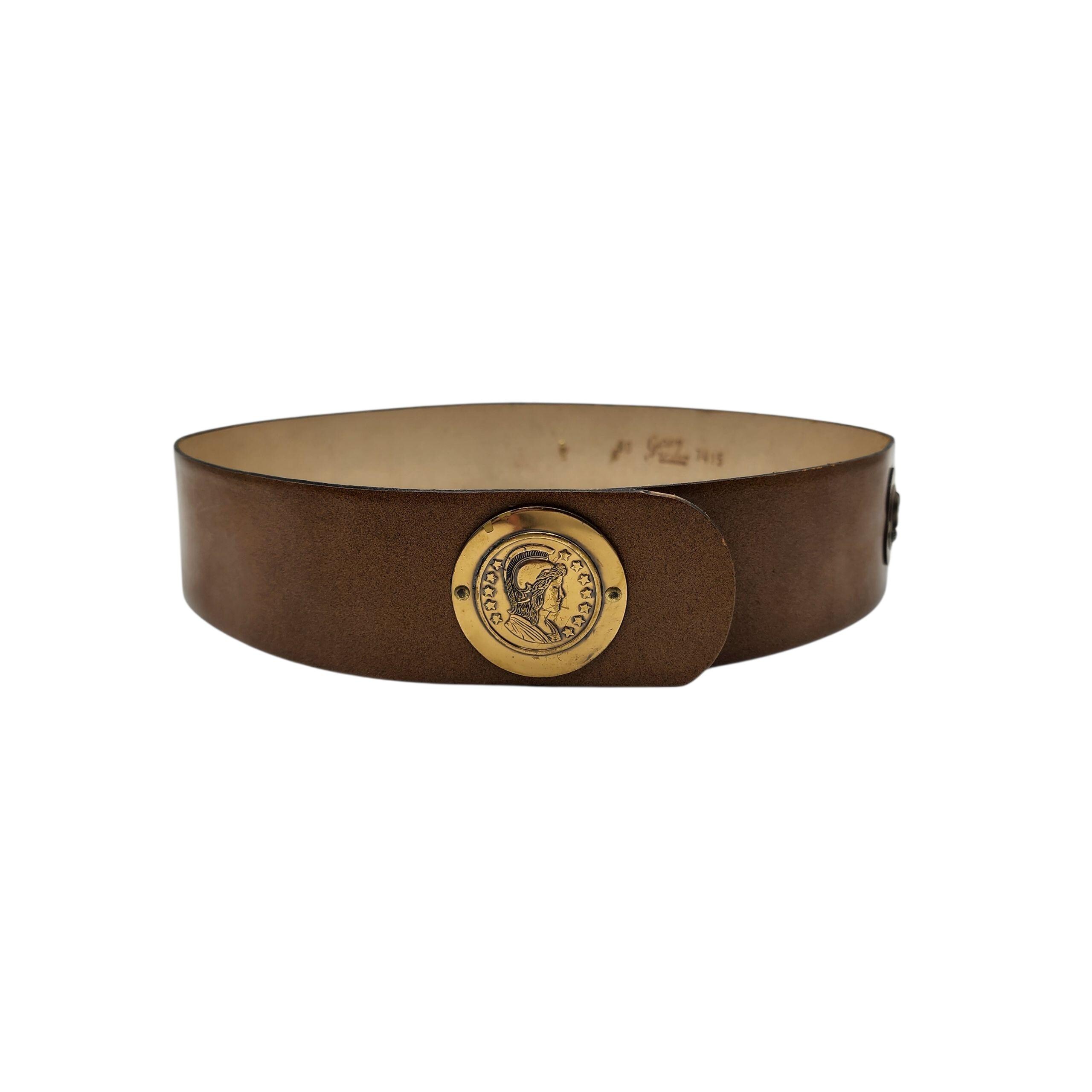 Vintage wide waist belt buckle Carmel brown leather brass studs Sz M By Garay Cognac Tan Leather Belt – Gentleman main image 4