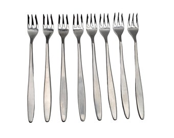 Vintage Set of 8 Easterling Stainless Rhineland Japan Silver Tone 6" Cocktail Forks Dinner Parties