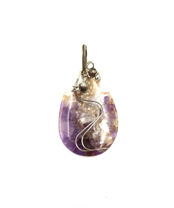 Handmade Silver Tone Wire Wrapped 2.75" Purple Am… - image 2