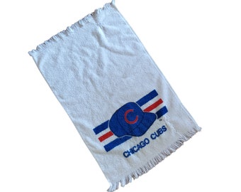 Vintage Cannon Chicago Cubs Baseball Sports White Red Blue 23x15 Fringe Hand Towel Kitchen Towel