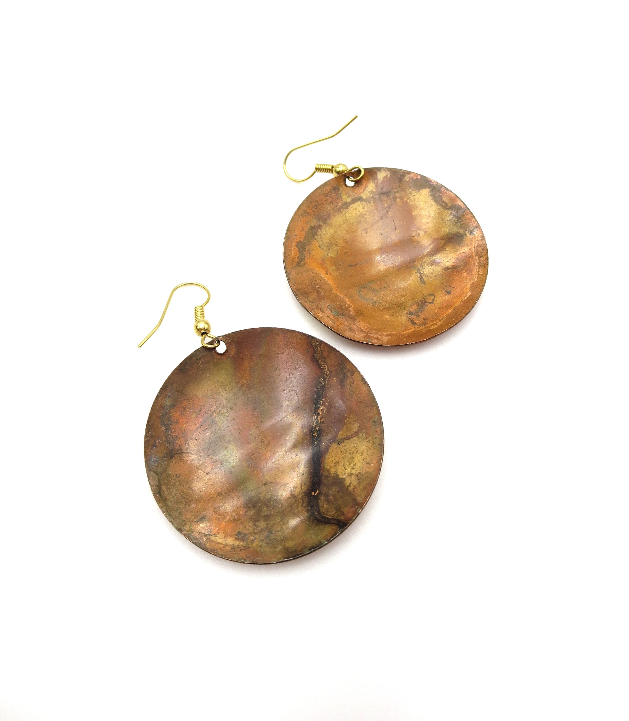 Boucles D'oreilles Vintage Brutalistes - Doré, Clips, Sans Marque, Occasion