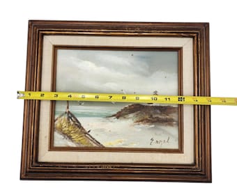 Vintage Engel Signed Hand Painted Ocean Seagulls Lighthouse Beach