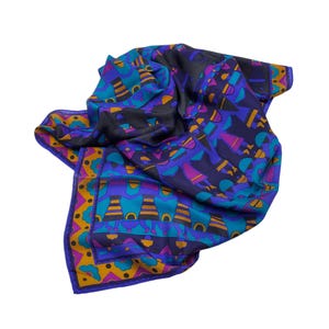 Vintage Ethnic / Aboriginal Aztec / Mayan Purple Teal Gold Figural Square 29x29 Unisex Scarf