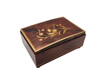 Vintage Made in Italy Wooden Inlay Swallow Bird on Branch 6x4" Rectangular Music Lacquered Jewelry Box The Shadow of your Smile
