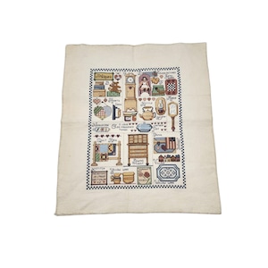 Vintage Handmade Antiques ABC Farmhouse Primitive Counted Cross Stitch Needlepoint 12.75x9.5 Unframed Picture