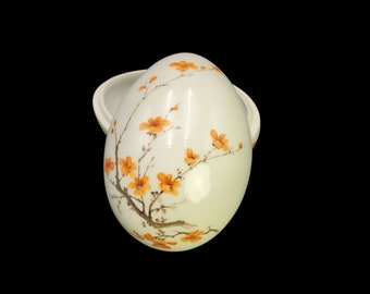 Vintage Rochard Limoges France Porcelain Oriental Cherry Blossom Flower Tree Egg Trinket Box