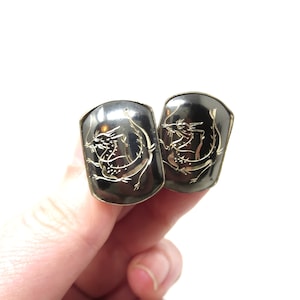 Pair of Sterling Silver Etched Dragon Hollow Rectangular Fantasy / Sci Fi Scewback Earrings