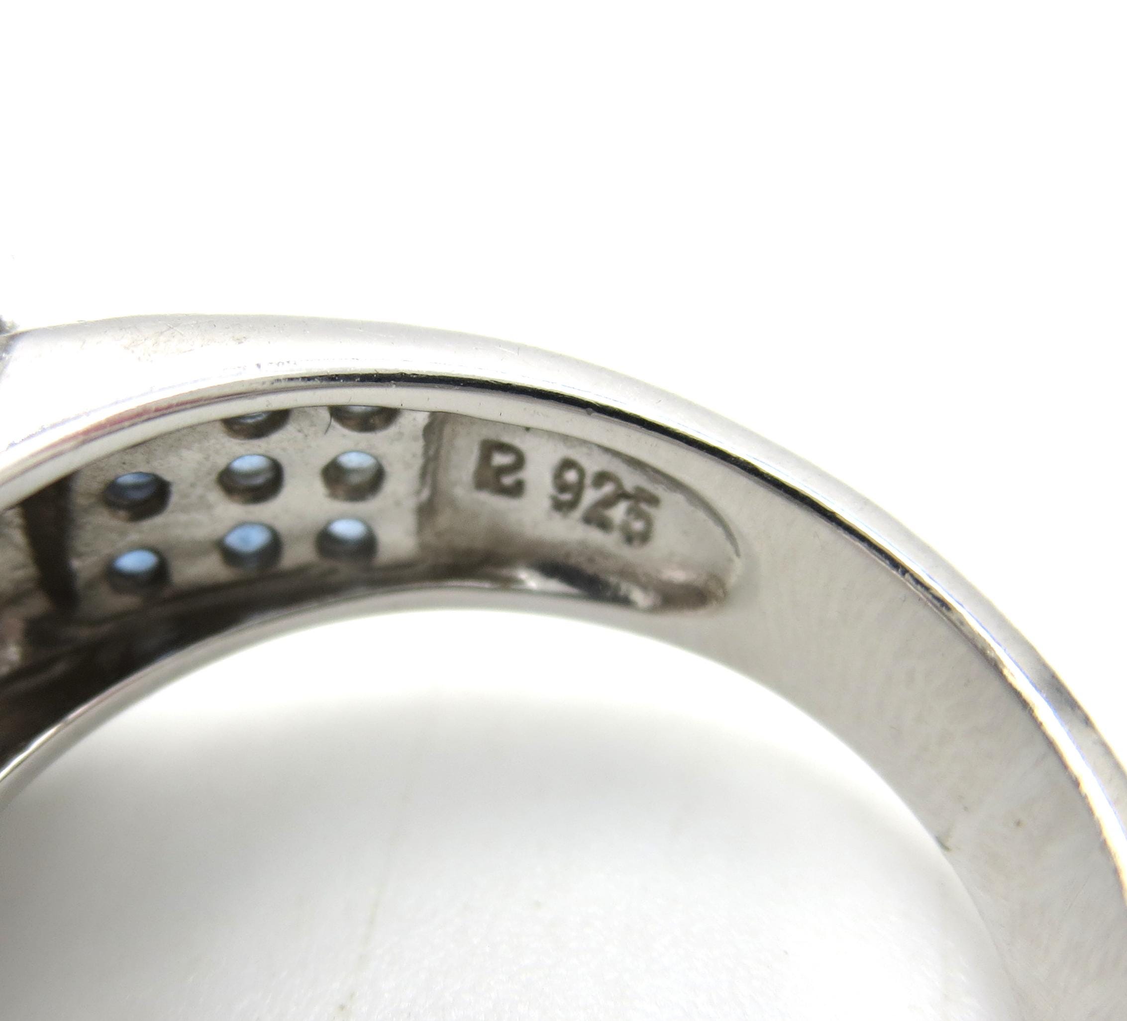 Vintage Ross Simons China 925 Sterling Silver Blue Sapphire CZ