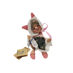 Vintage NWT 1990s Annalee Doll Made in USA Easter Parade 7&quot; Girl Bunny Doll / Sculpture