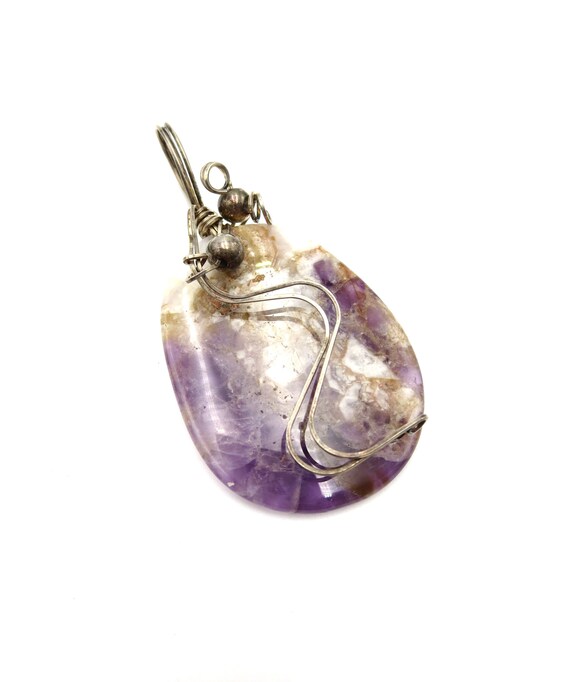 Handmade Silver Tone Wire Wrapped 2.75" Purple Am… - image 3