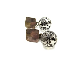 Pair of Vintage Taxco Mexico Sterling Silver 925 Plastic Beaded Pierced 1" Dangle Earrings