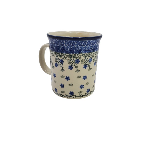 Vintage Ceramika Artystyczma Boleslawiec Blue Flower 16oz Polish Pottery Mug
