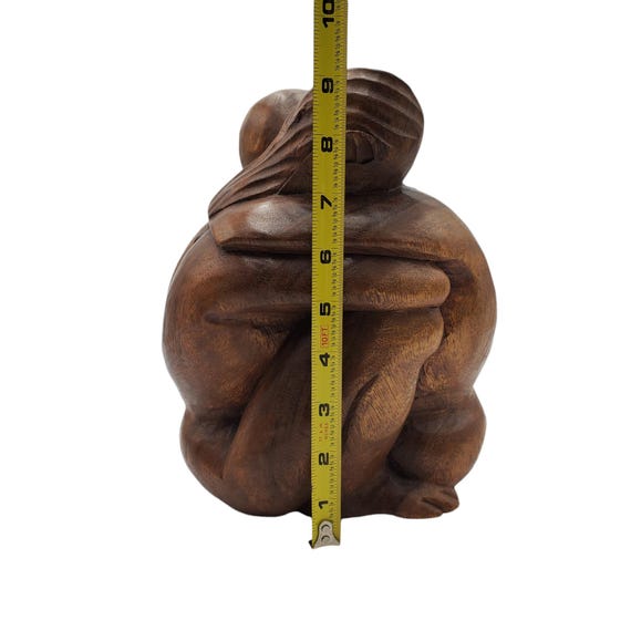 Vintage Carved Wood Lovers Embrace Hugging Couple Man and Woman 9