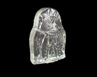 Vintage Heavy Clear Glass Praying Christmas Angel 5.5" Single Bookend / Figurine