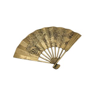 Vintage Enesco Taiwan aus massivem Messing Metall geprägt Phoenix Vogel Drache Oriental Fan Wanddekor