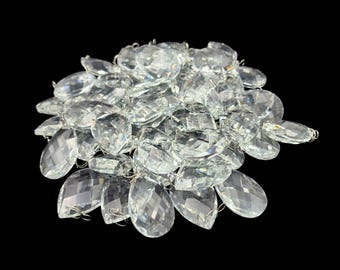 Vintage Faceted Clear Glass Teardrop 2.25" Lot of 58 Chandelier Crystals Prism Replacement Parts Repurpose Upcycle