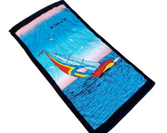 Vintage Sherry Taiwan 100% Cotton St. Thomas Virgin Islands Ocean Sailboat Sailing Sunset 58x28 Unisex Beach Towel