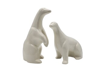 Pair of Vintage Jaru Pottery MCM Mid Century Modern Minimalist White Polar Bear Statue Figurines