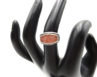Vintage Sterling Silver 925 Modernist Pink Rhodochrosite Stone Unisex Size 6 Ring
