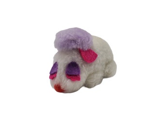 Vintage 1970s Wallace Berrie Made in Korea Pink Purple White 3" Miniature Sad Puppy Dog Plush