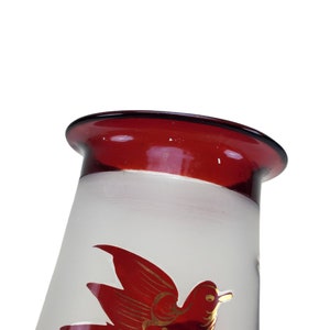 Vintage Hand Blown Bohemian Frosted and Red Ruby Flashed Glass Nautical Bird Anchor 9 Pedestal Vase image 8